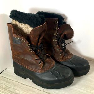 Sorel Boots Mens Size 10 Brown Leather Waterproof Removable Liner Snow Duck EUC
